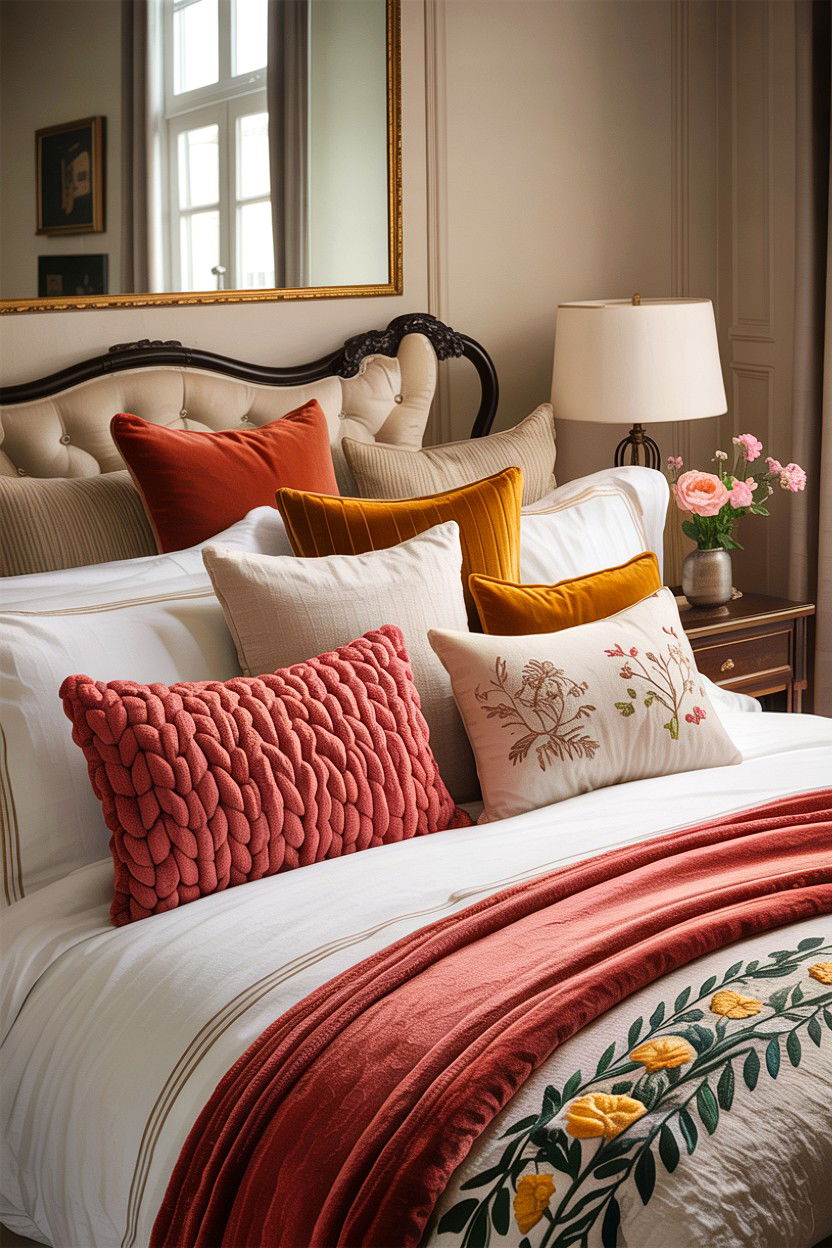 Textured Pillows - 30 boutique hotel bedroom ideas