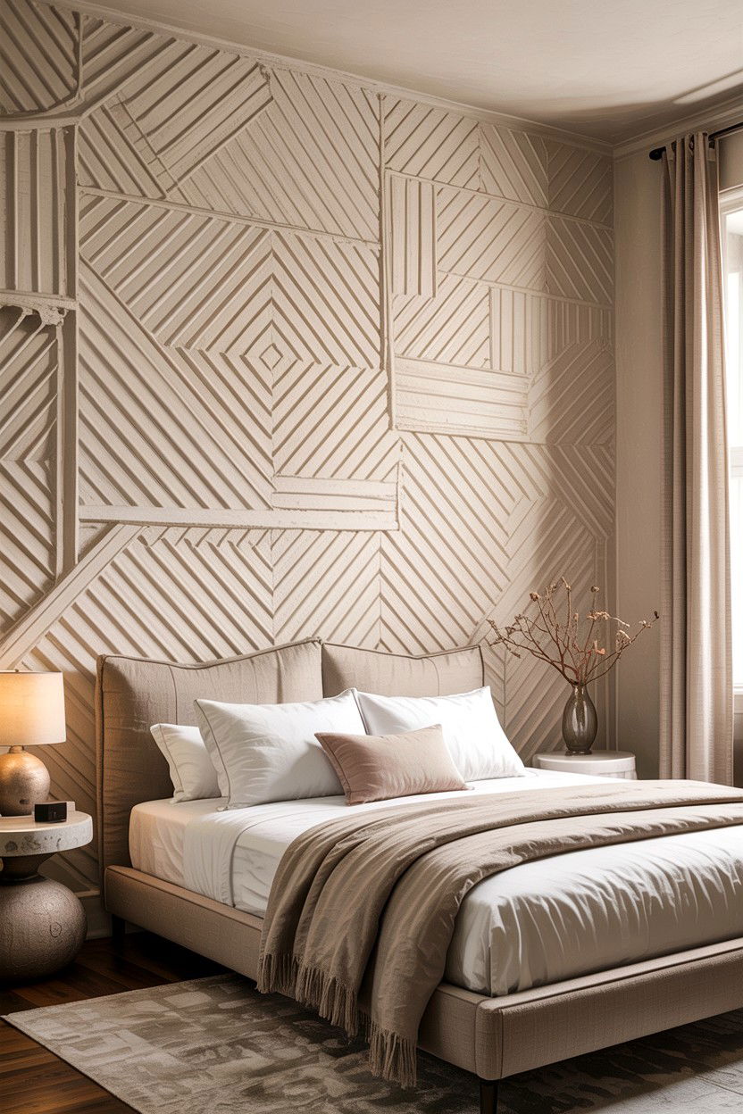 Textured Plaster Geometric Wall - 30 bedroom geometric wall designs