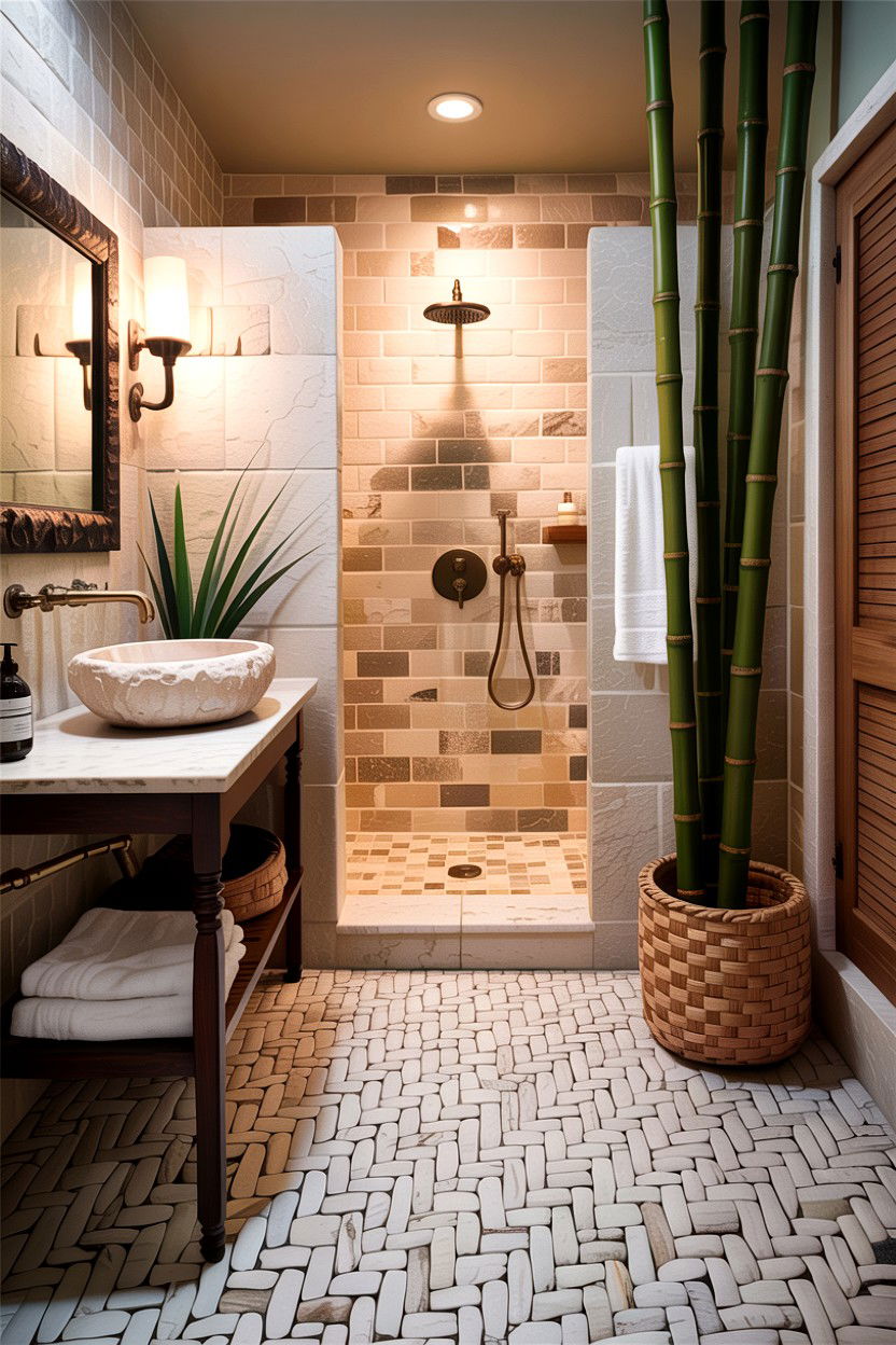 Textured Stone Basketweave Floor - 30 basketweave tile bathroom ideas