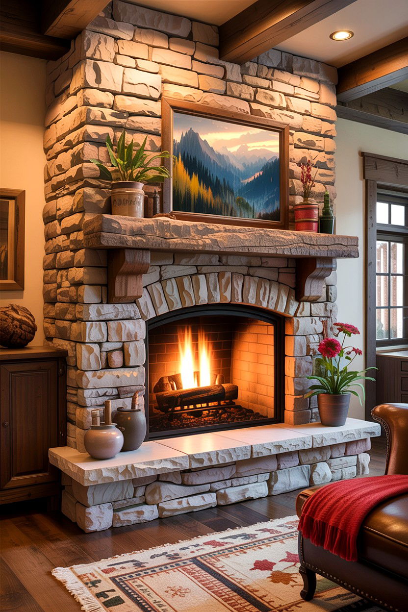 Textured Stone Veneer - 30 living room fireplace surround ideas