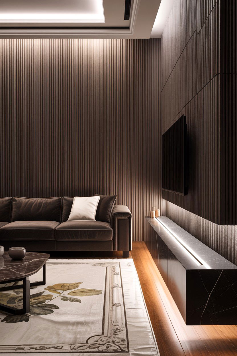 Textured Wall Panel - 30 high ceiling living room ideas