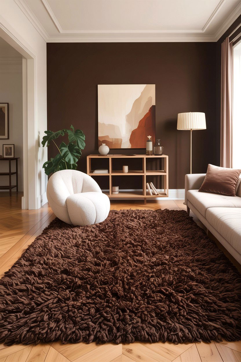 Textured brown rug living room - 30 warm brown living room ideas