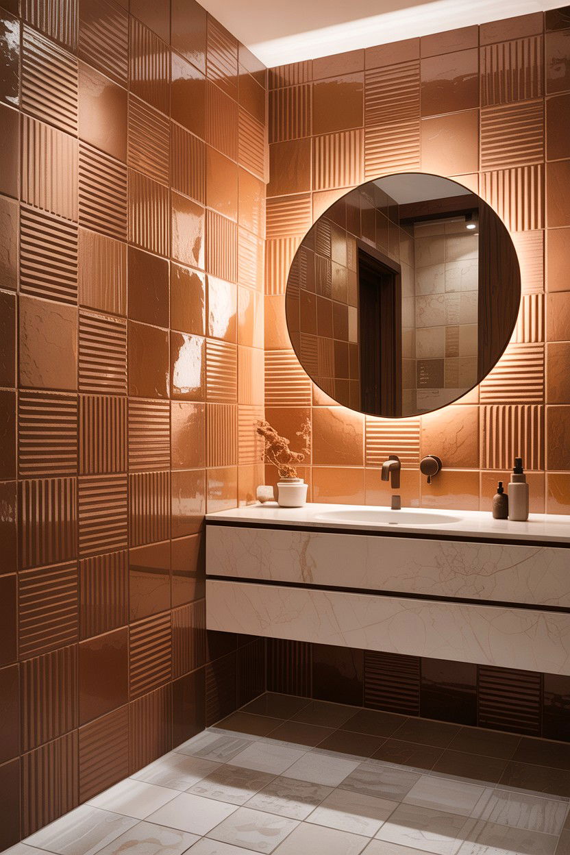 Textured tile bathroom wall - 30 handmade tile bathroom ideas