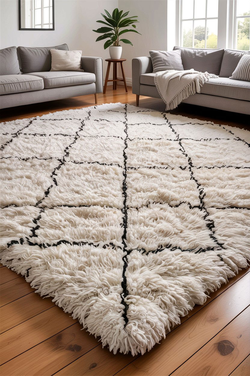Textured wool rug room - 30 Finnish living room ideas