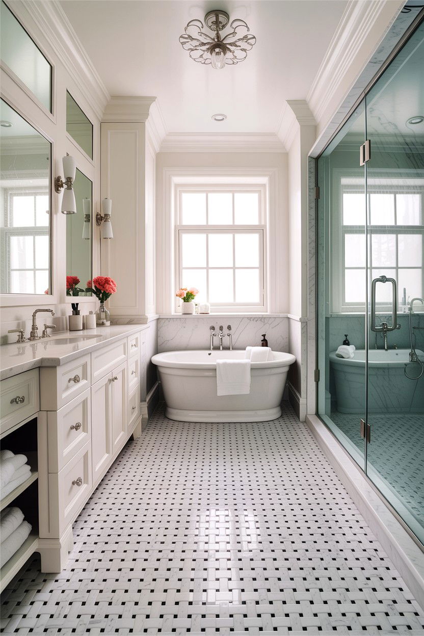 Thassos marble basketweave - 30 basketweave pattern bathroom ideas