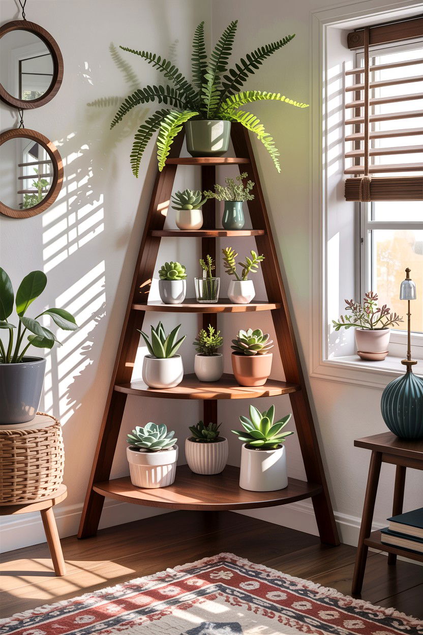 Tiered Corner Plant Stand - 30 bedroom plant stands