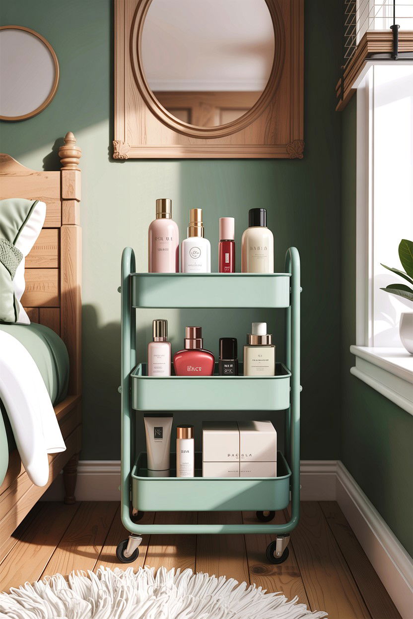 Tiered Rolling Cart - 30 small bedroom space storage ideas