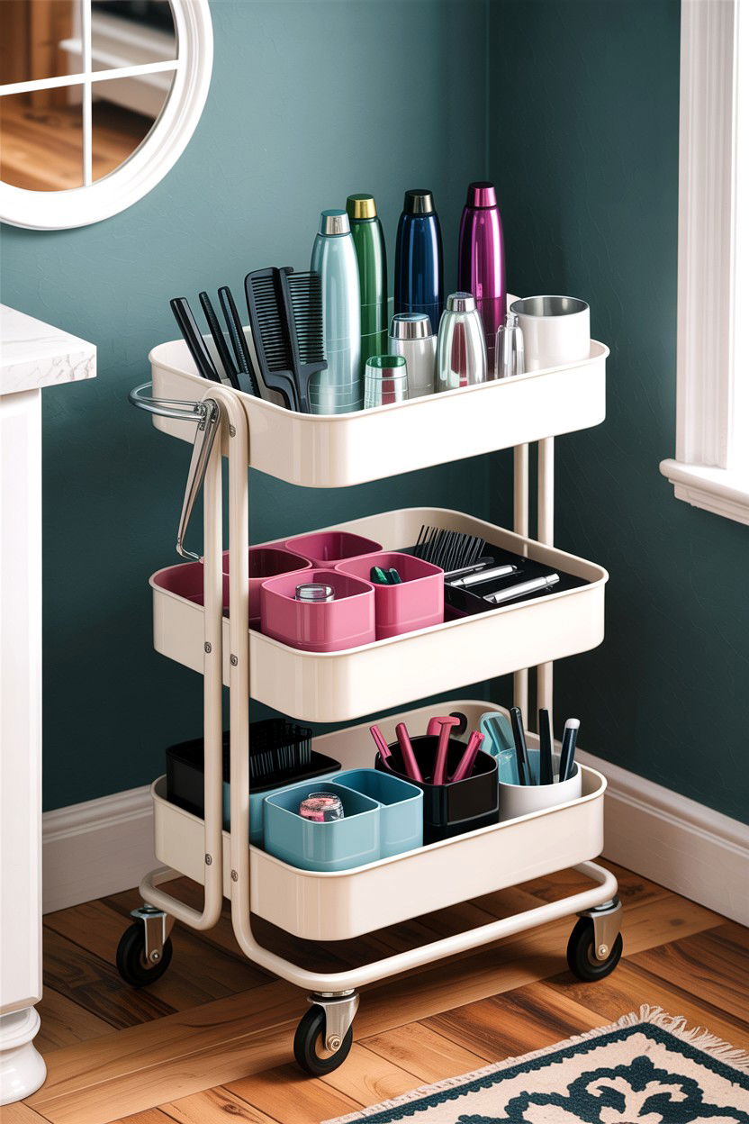Tiered rolling cart - 30 small bathroom space storage ideas