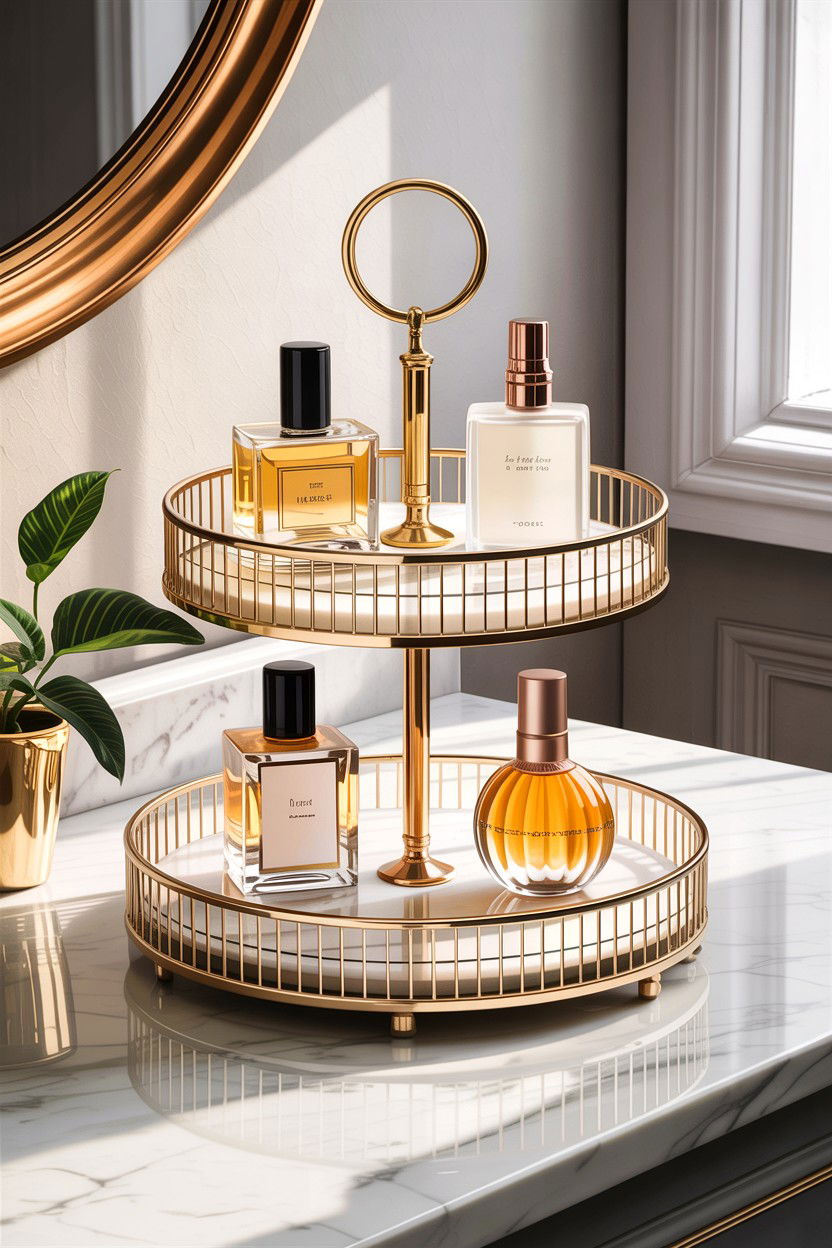 Tiered vanity tray - 30 small bathroom space storage ideas