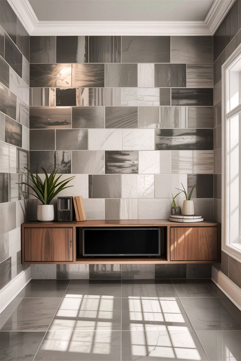 Tile accent wall - 30 living room accent wall ideas