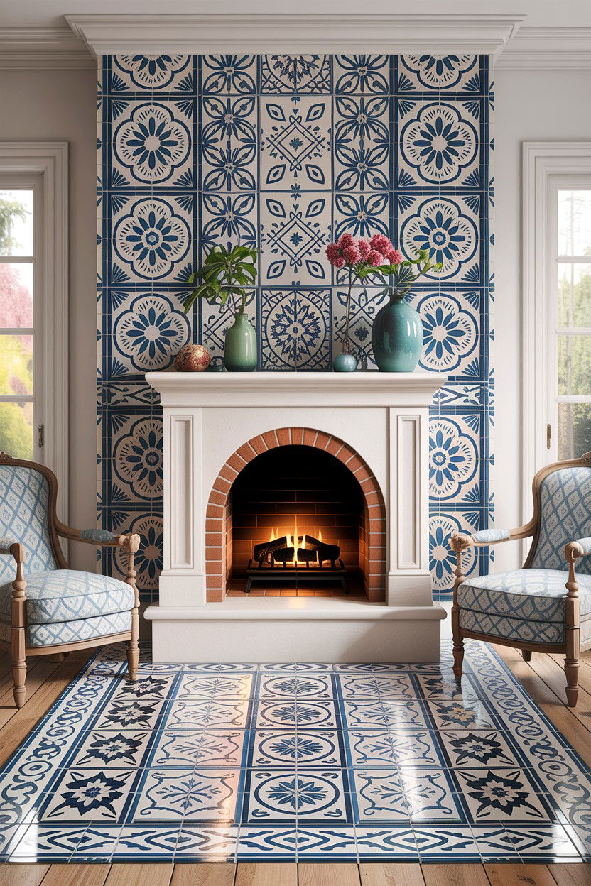 Tile fireplace hearth - 30 living room fireplace ideas