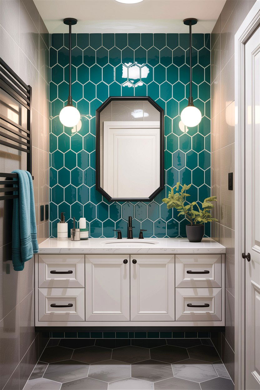 Tiled Accent Wall Bathroom - 30 downstairs bathroom ideas