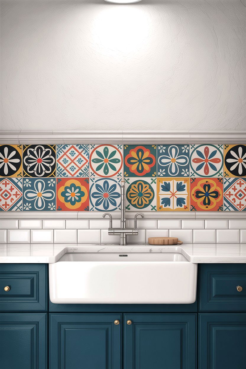 Tiled Backsplash Strip - 30 bathroom afternoon project ideas