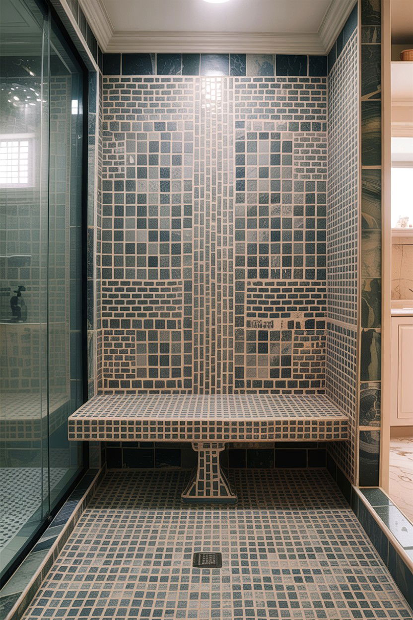 Tiled Pedestal Bench - 30 bathroom bench ideas