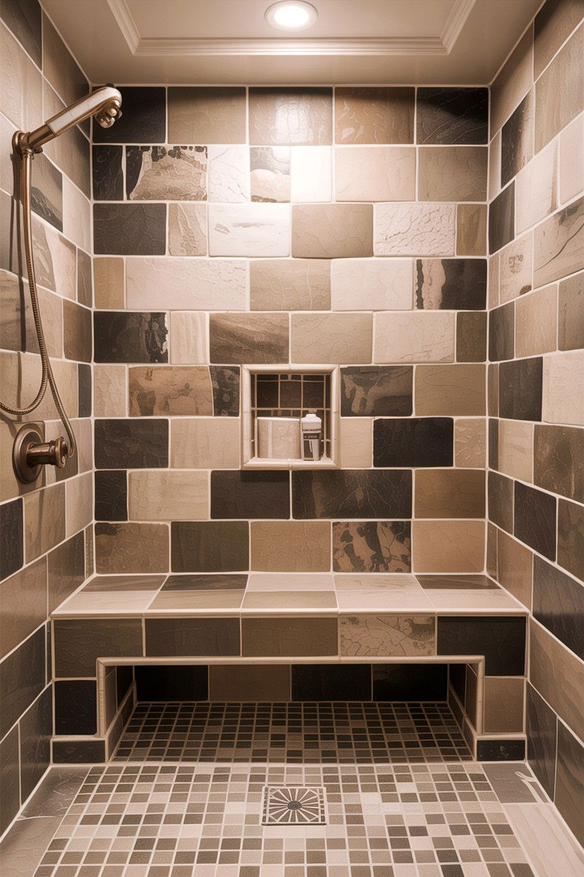 Tiled shower bench - 30 bathroom built-in bench ideas