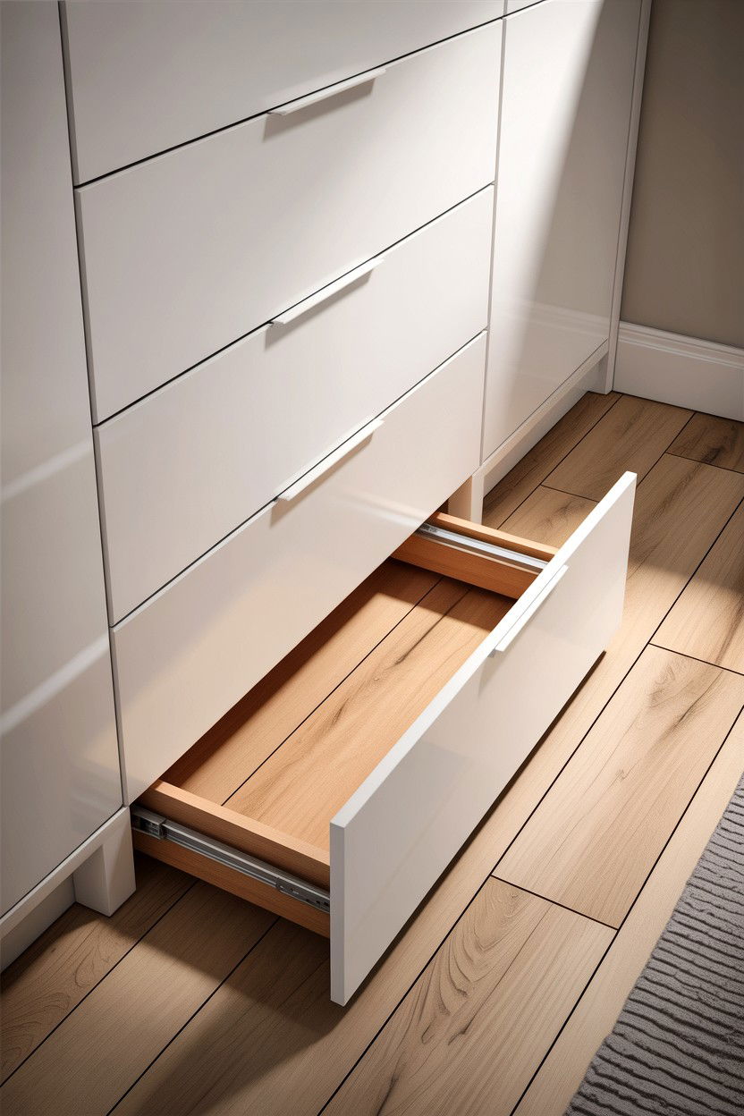 Toe Kick Drawer - 30 bedroom secret storage ideas