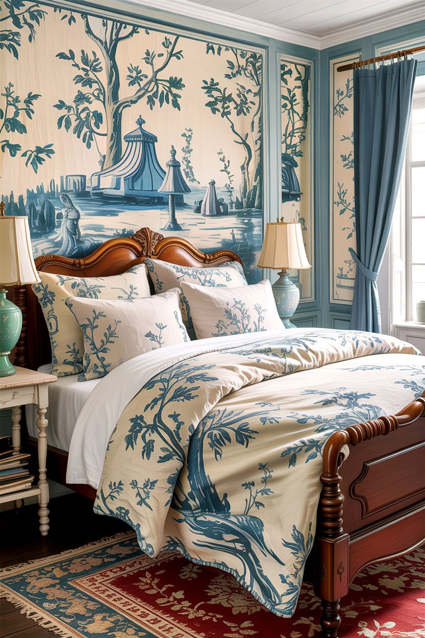 Toile De Jouy Bedding - 30 French country bedroom ideas