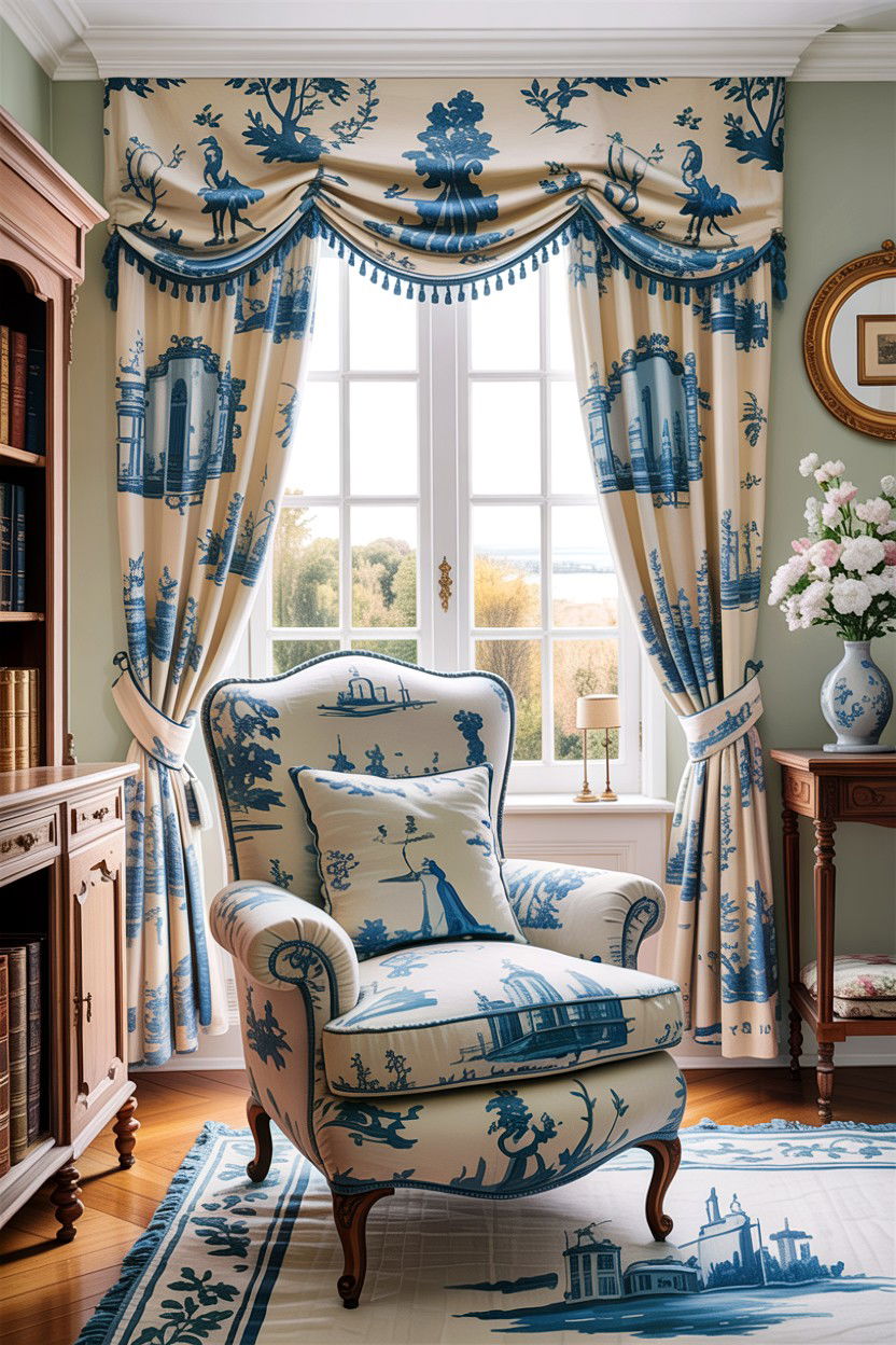 Toile De Jouy Patterns - 30 French shabby chic living room ideas