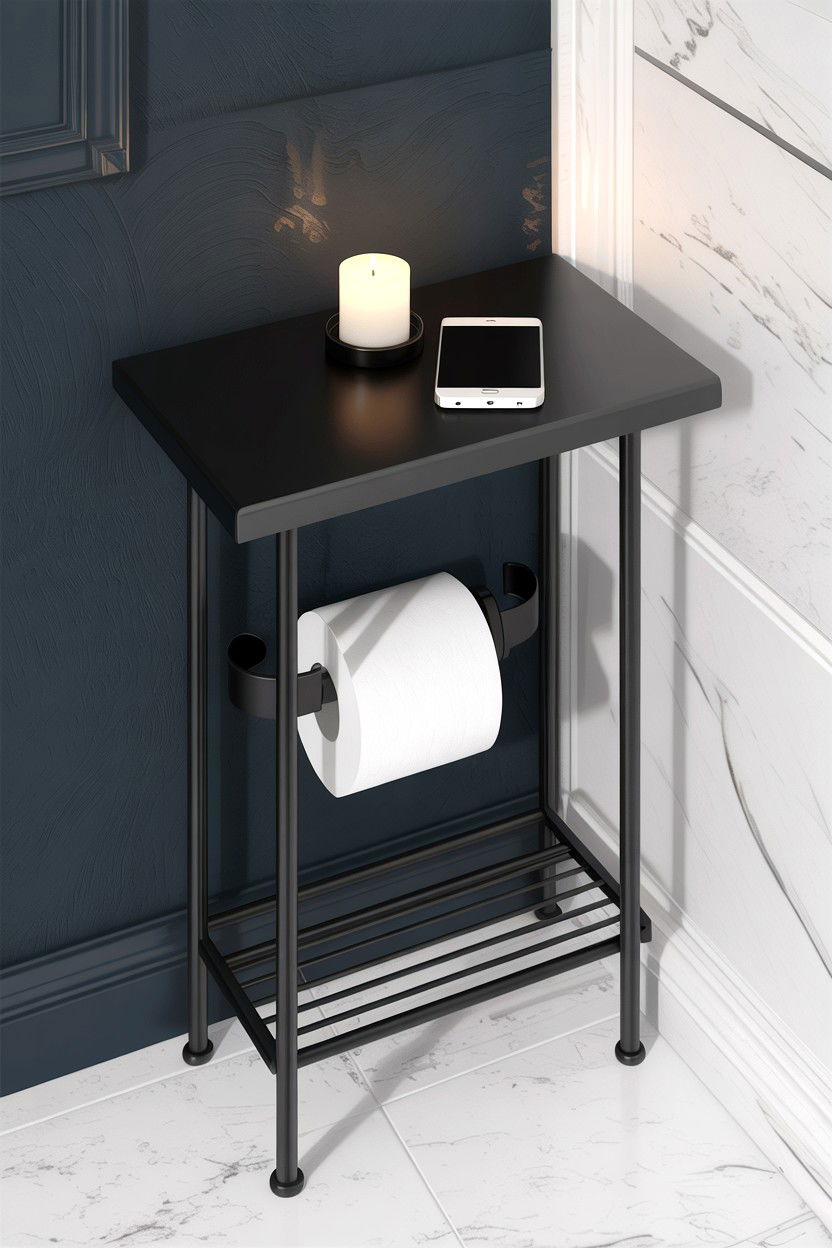 Toilet paper holder with shelf - 30 small bathroom space storage ideas