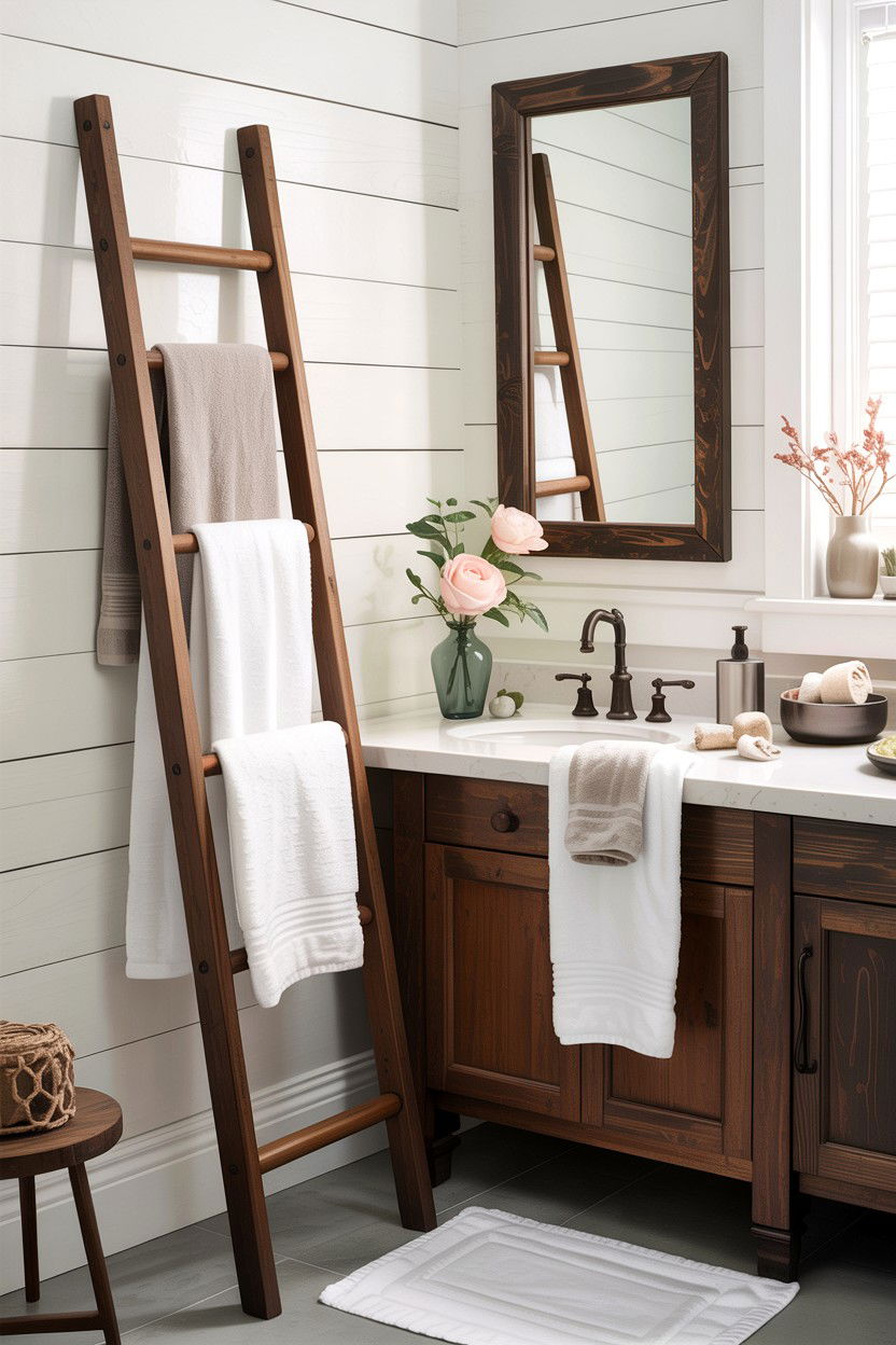 Towel Ladder Rack - 30 bathroom accessories ideas