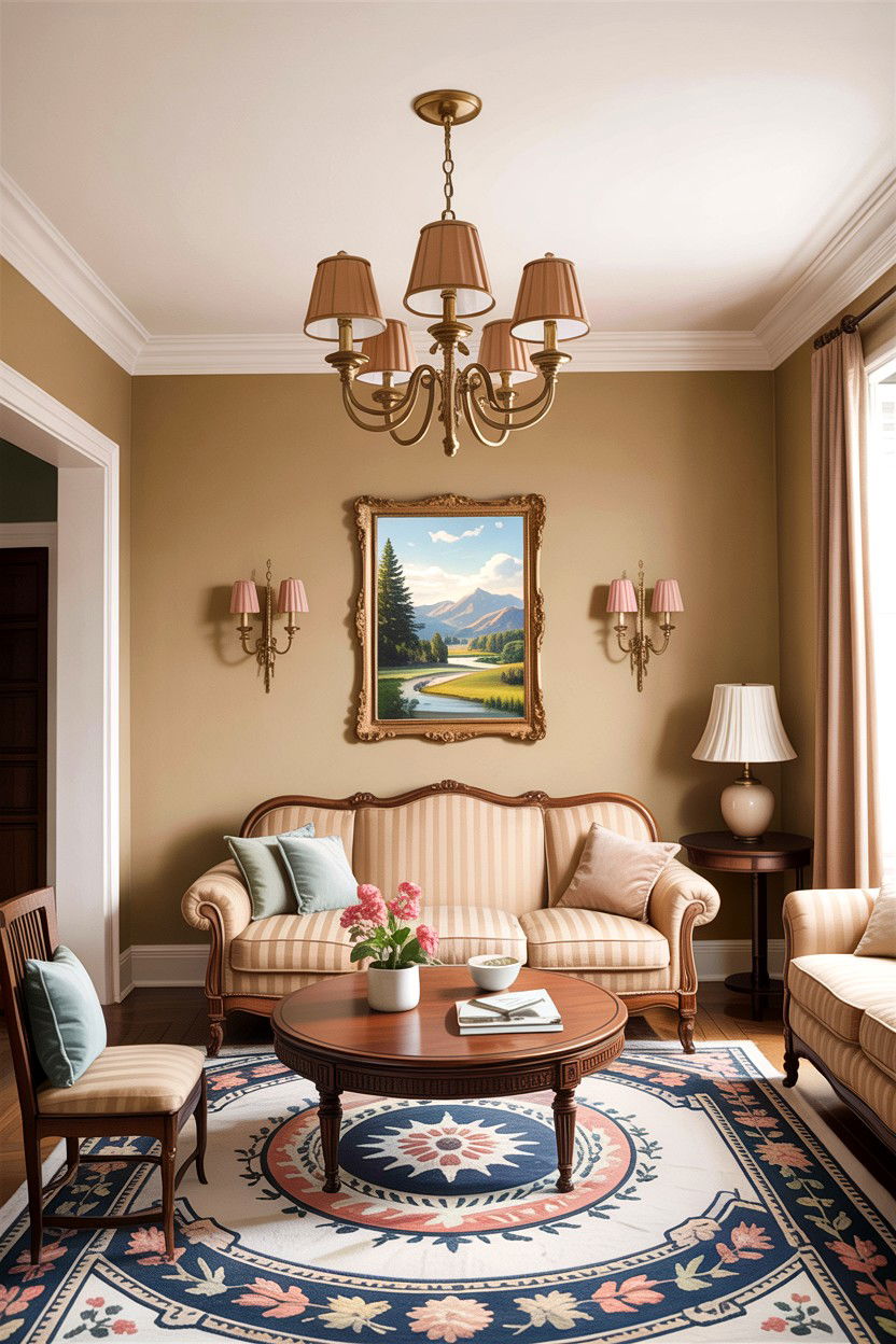 Traditional Beige Living Room With Chandelier - 30 traditional beige living room ideas