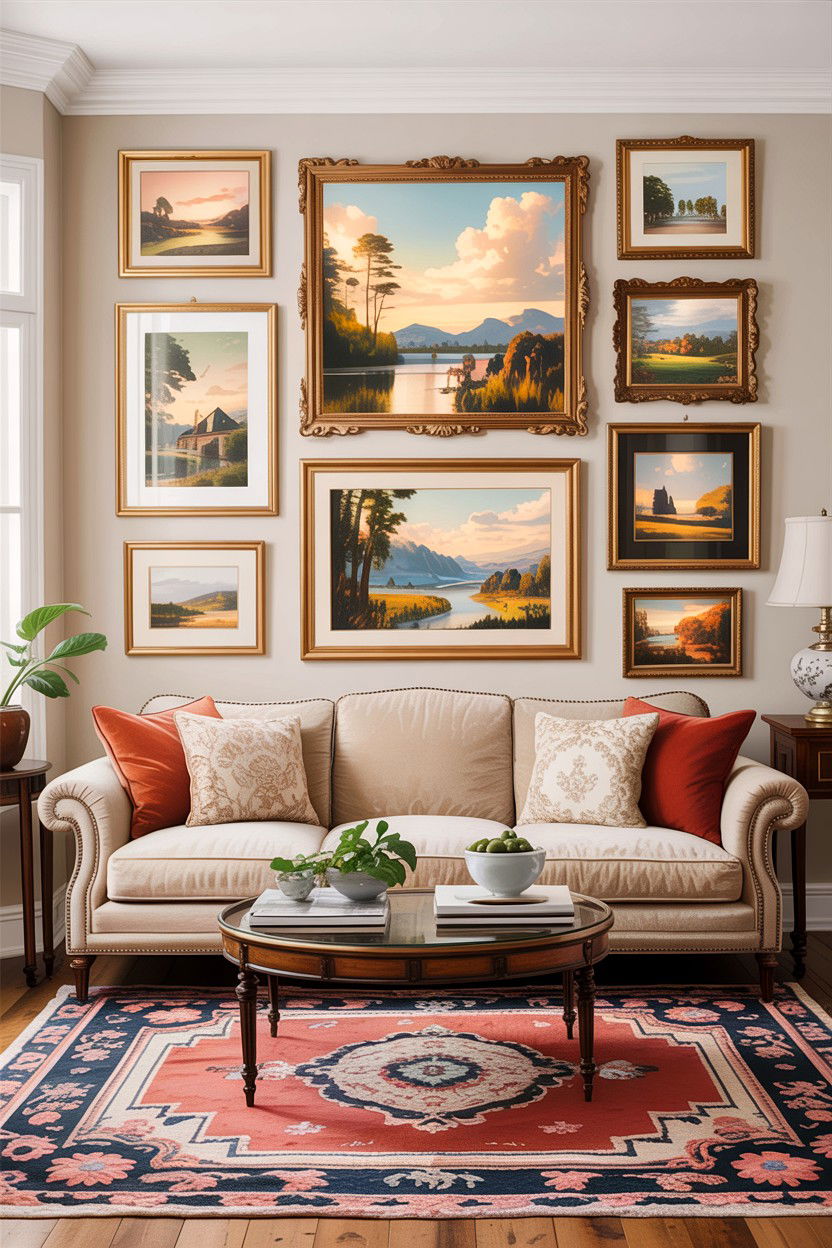 Traditional Beige Living Room With Gallery Wall - 30 traditional beige living room ideas