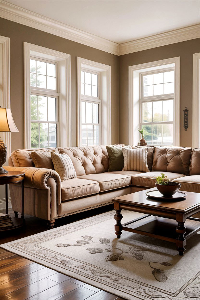 Traditional Beige Living Room With Sectional - 30 traditional beige living room ideas