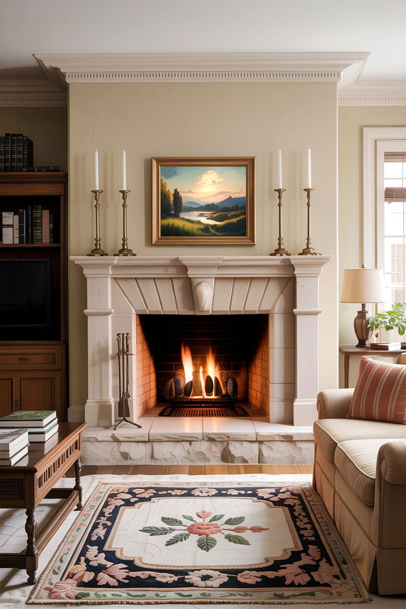 Traditional Beige Living Room With Stone Fireplace - 30 traditional beige living room ideas