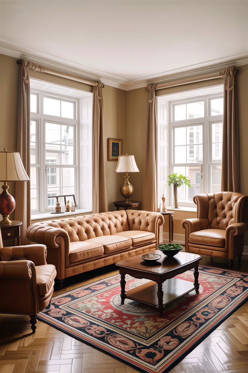 Traditional Beige Living Room With Tufted Sofa - 30 traditional beige living room ideas