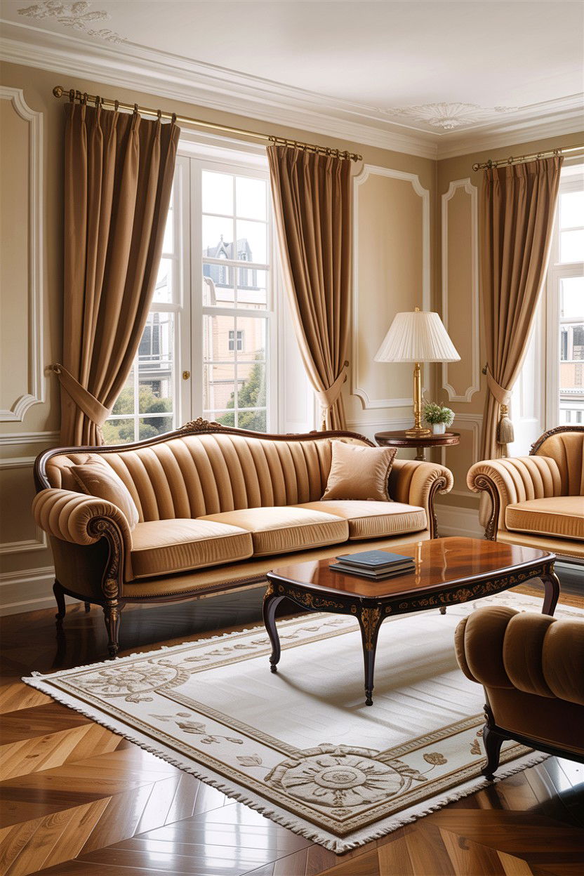 Traditional Beige Living Room With Velvet Furniture - 30 traditional beige living room ideas