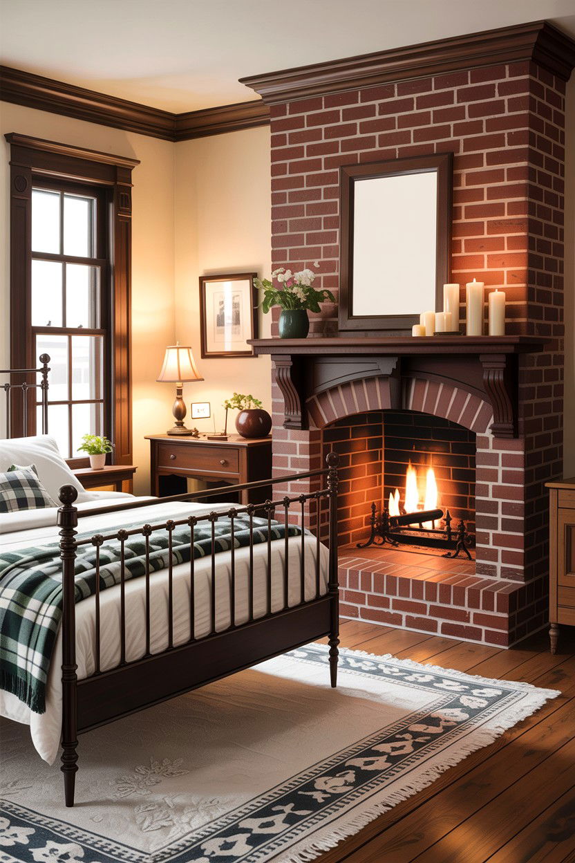 Traditional Brick Fireplace - 30 bedroom with fireplace ideas