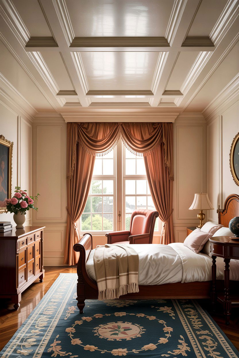 Traditional Crown Molding Ceiling - 30 bedroom coffered ceiling designs