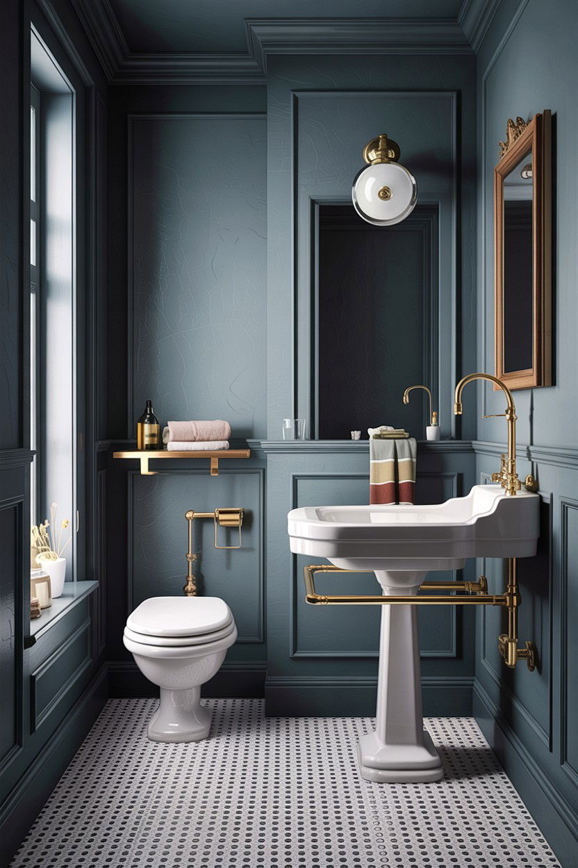 Traditional Gray Bathroom Gold Faucet - 30 gray and gold bathroom ideas