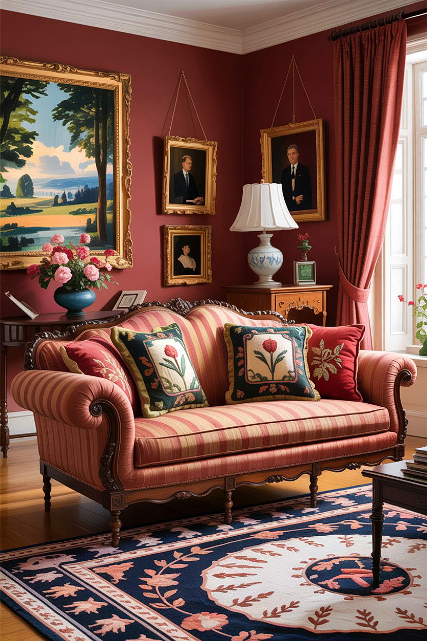 Traditional Living Room Needlepoint Detail - 30 handwoven living room ideas