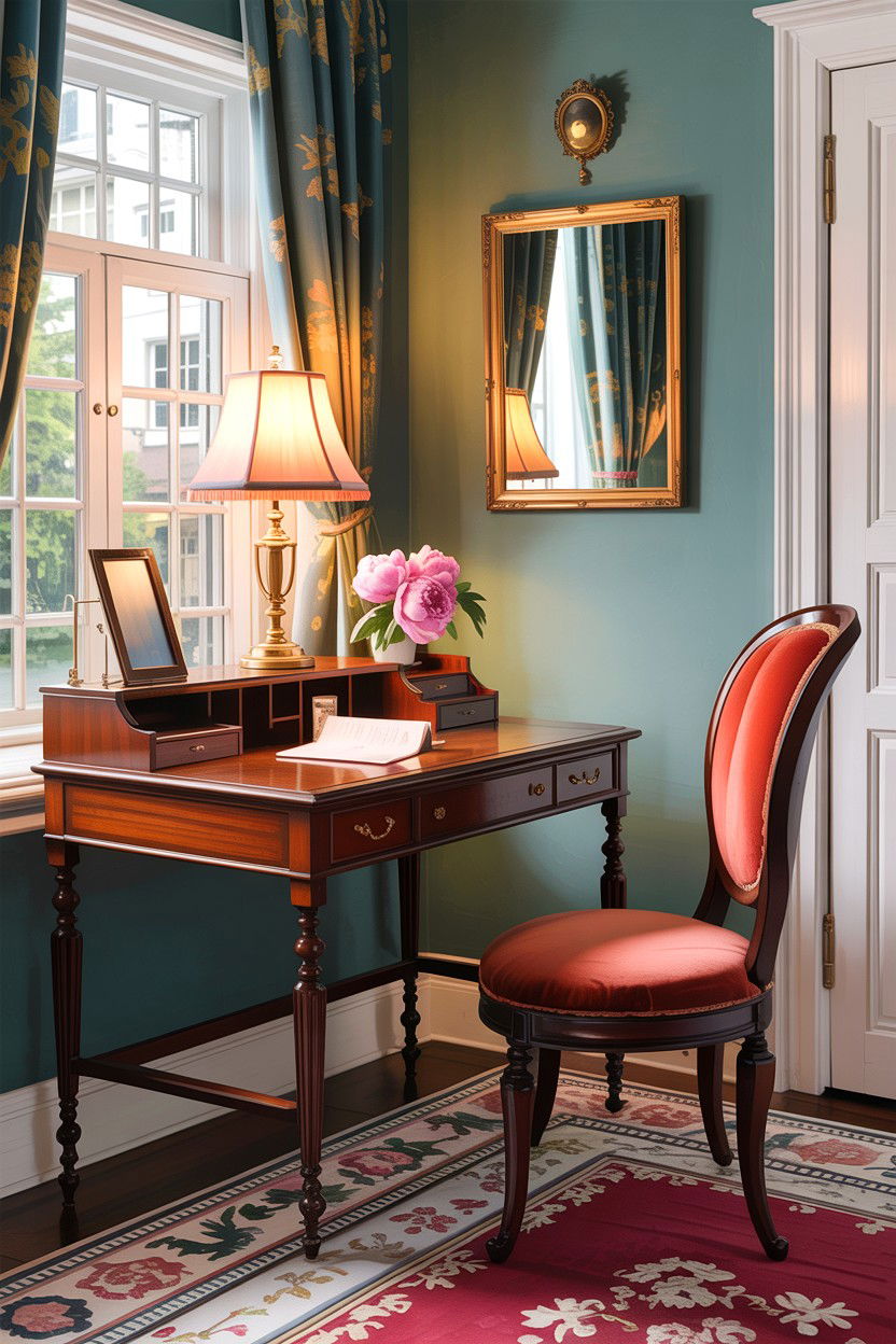 Traditional Mahogany Writing Desk - 30 grandmillennial bedroom ideas