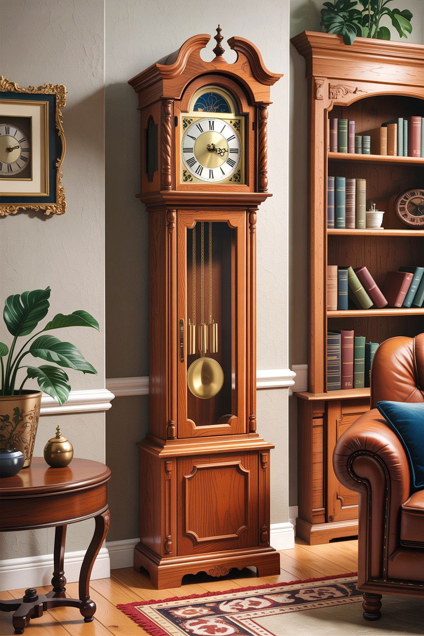 Traditional Oak Grandfather Clock - 30 living room grandfather clocks