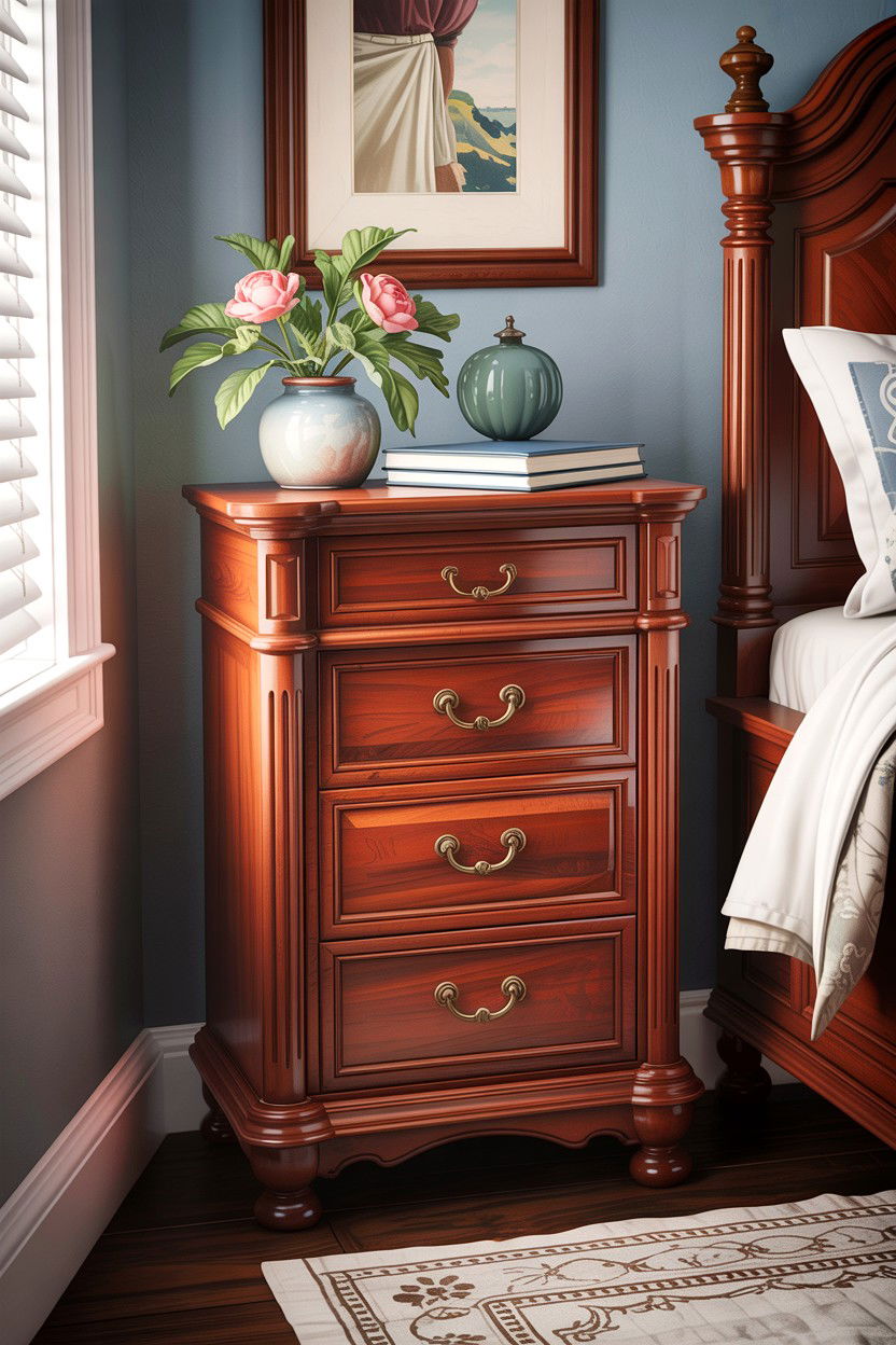 Traditional Tall Cherry Wood Nightstand - 30 bedroom tall nightstands