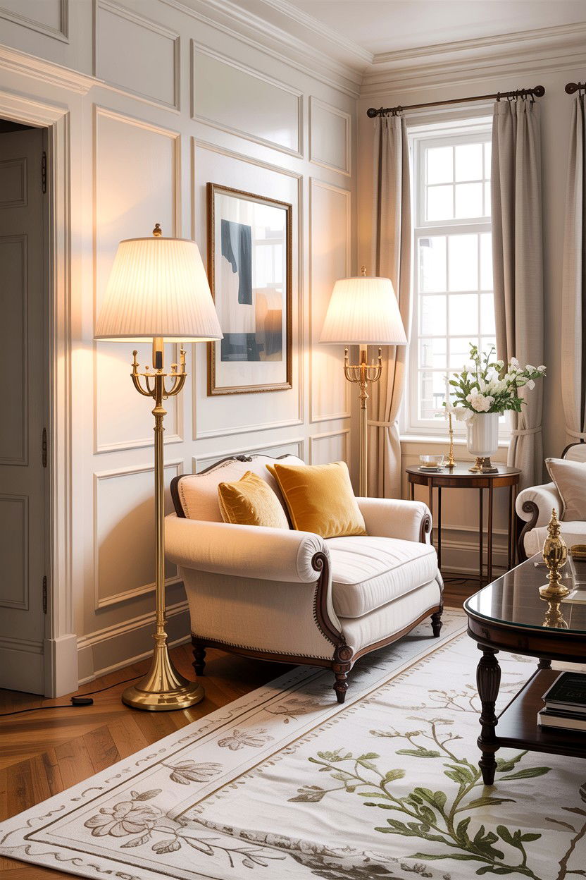 Traditional White Living Room With Floor Lamps - 30 traditional white living room ideas