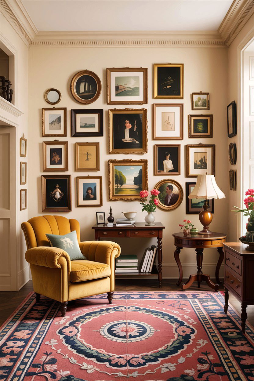 Traditional cream living room with gallery wall - 30 traditional cream living room ideas