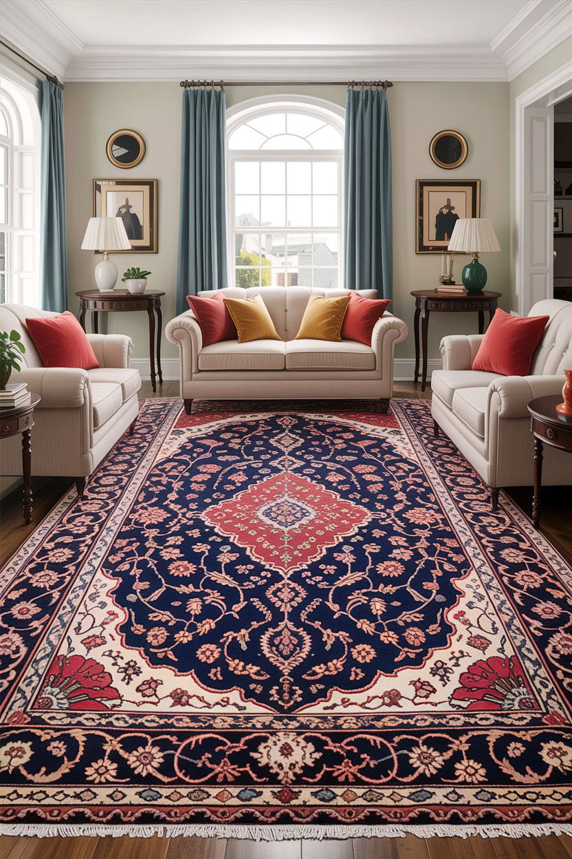Traditional navy blue rug - 30 traditional navy living room ideas