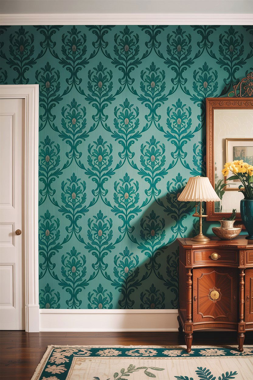 Traditional teal wallpaper - 30 traditional teal living room ideas