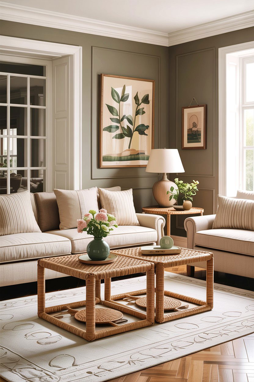 Transitional Living Room Raffia Furniture - 30 handwoven living room ideas