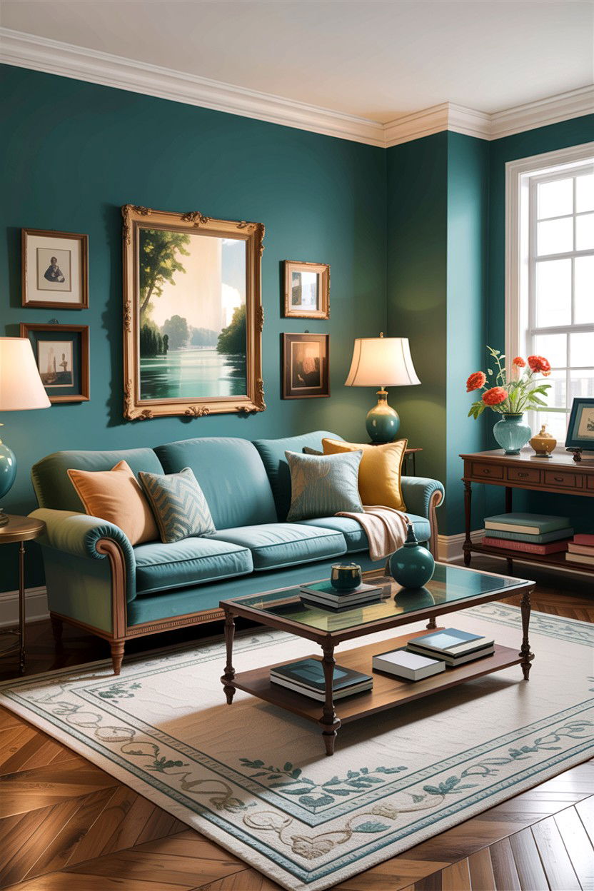 Transitional Teal Living Room - 30 teal living room design ideas