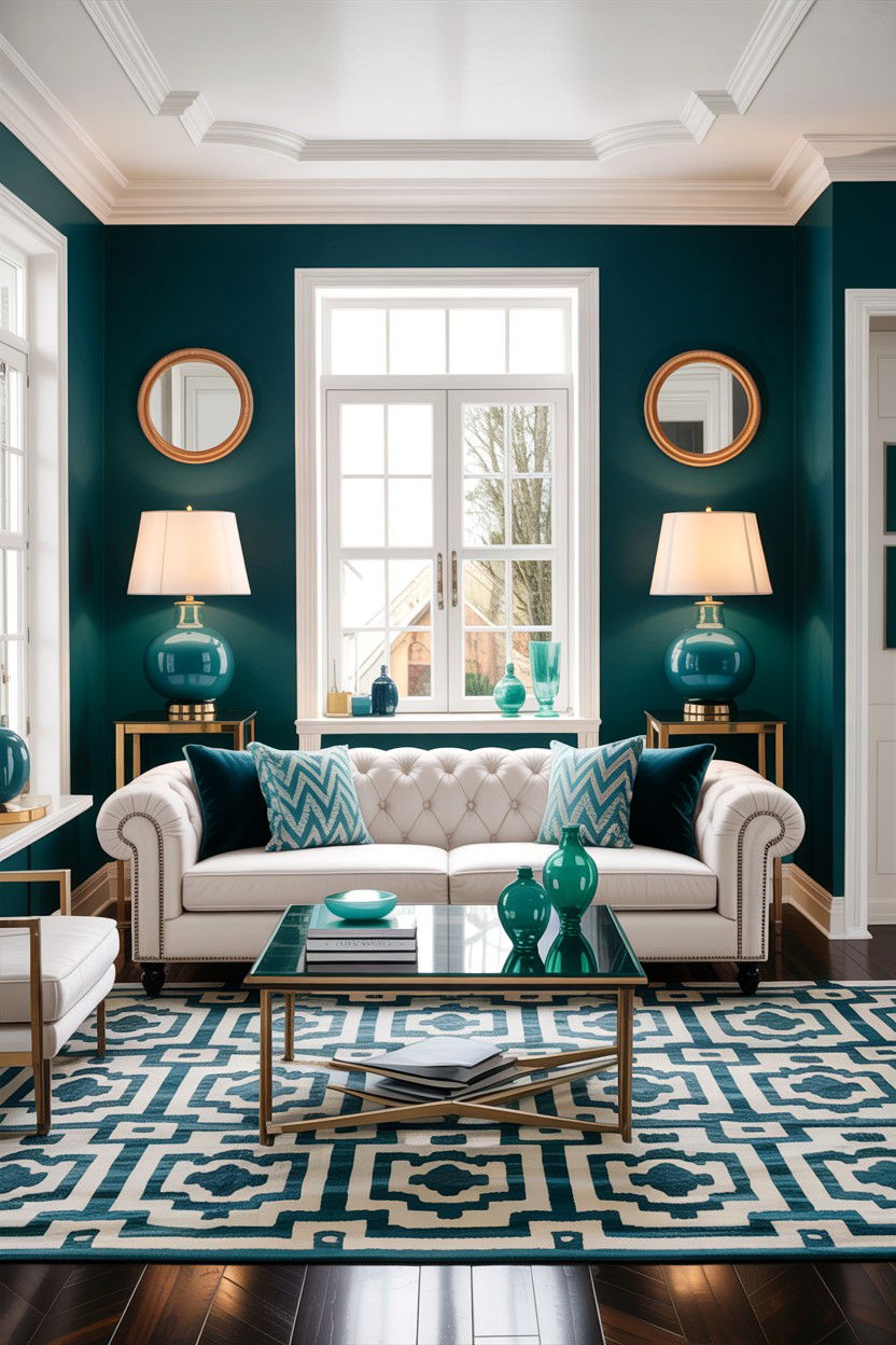 Transitional Teal White Living Room - 30 teal and white living room ideas