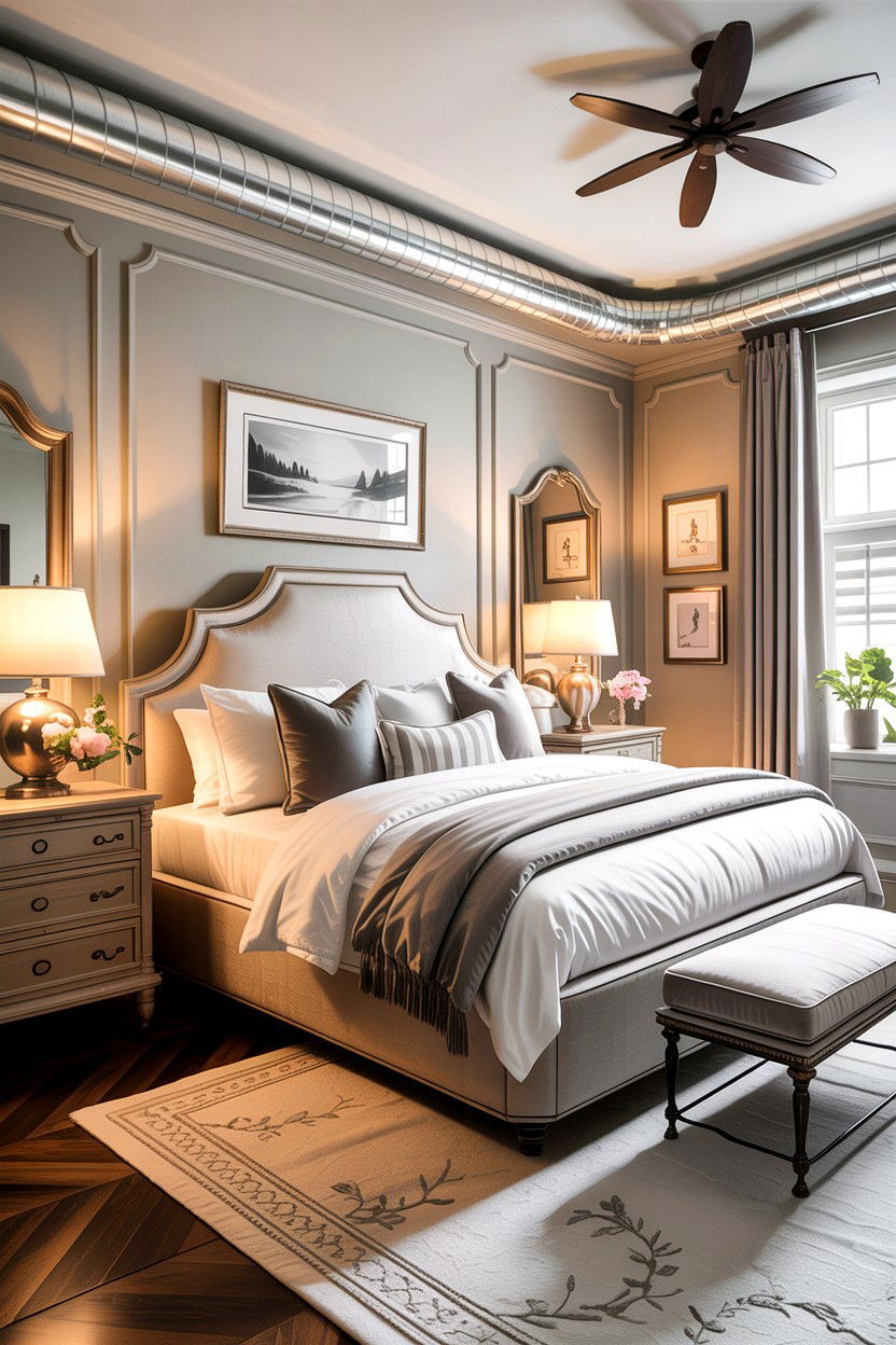 Transitional bedroom style - 30 exposed ductwork bedroom ideas