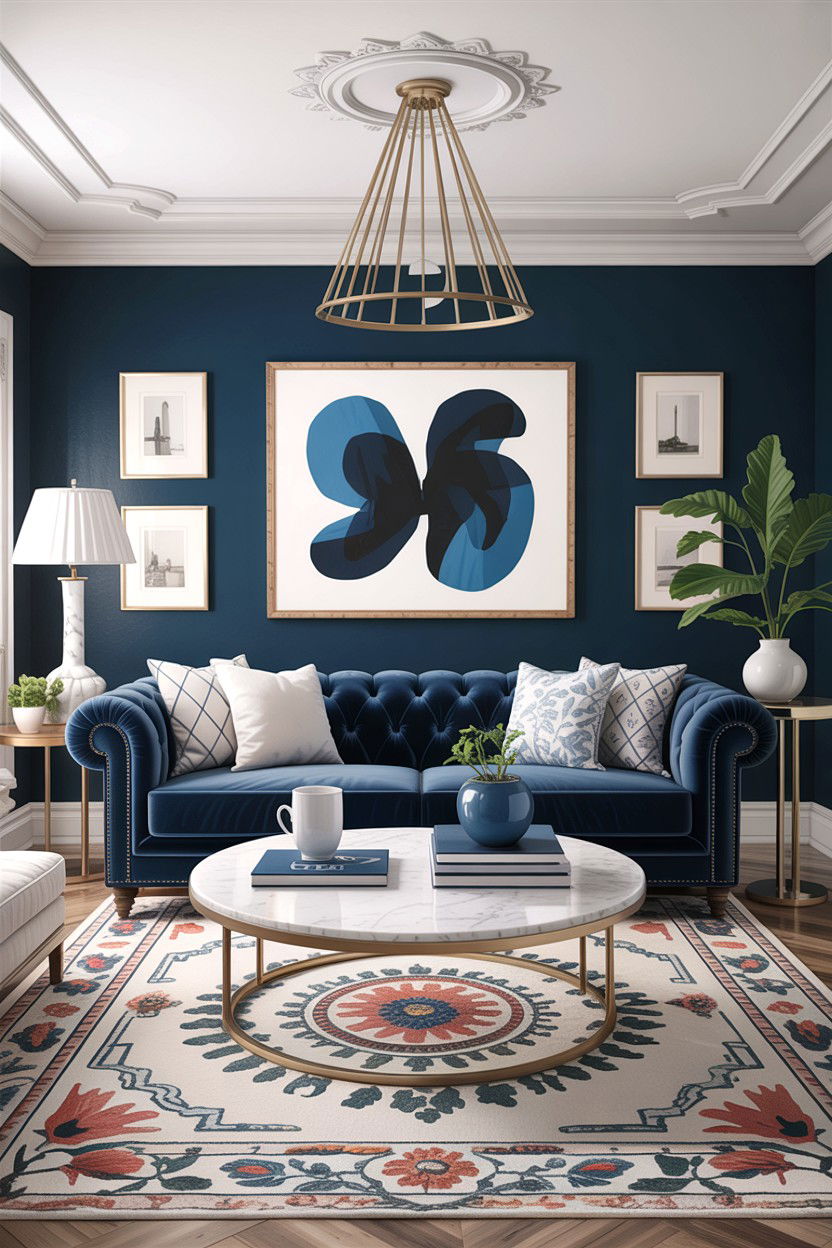 Transitional blue living room - 30 blue and white living room ideas