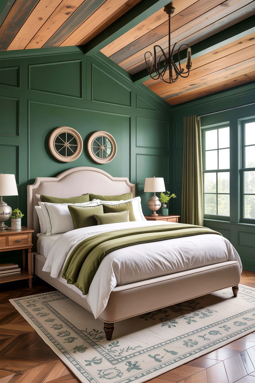 Transitional green bedroom - 30 rustic green bedroom ideas