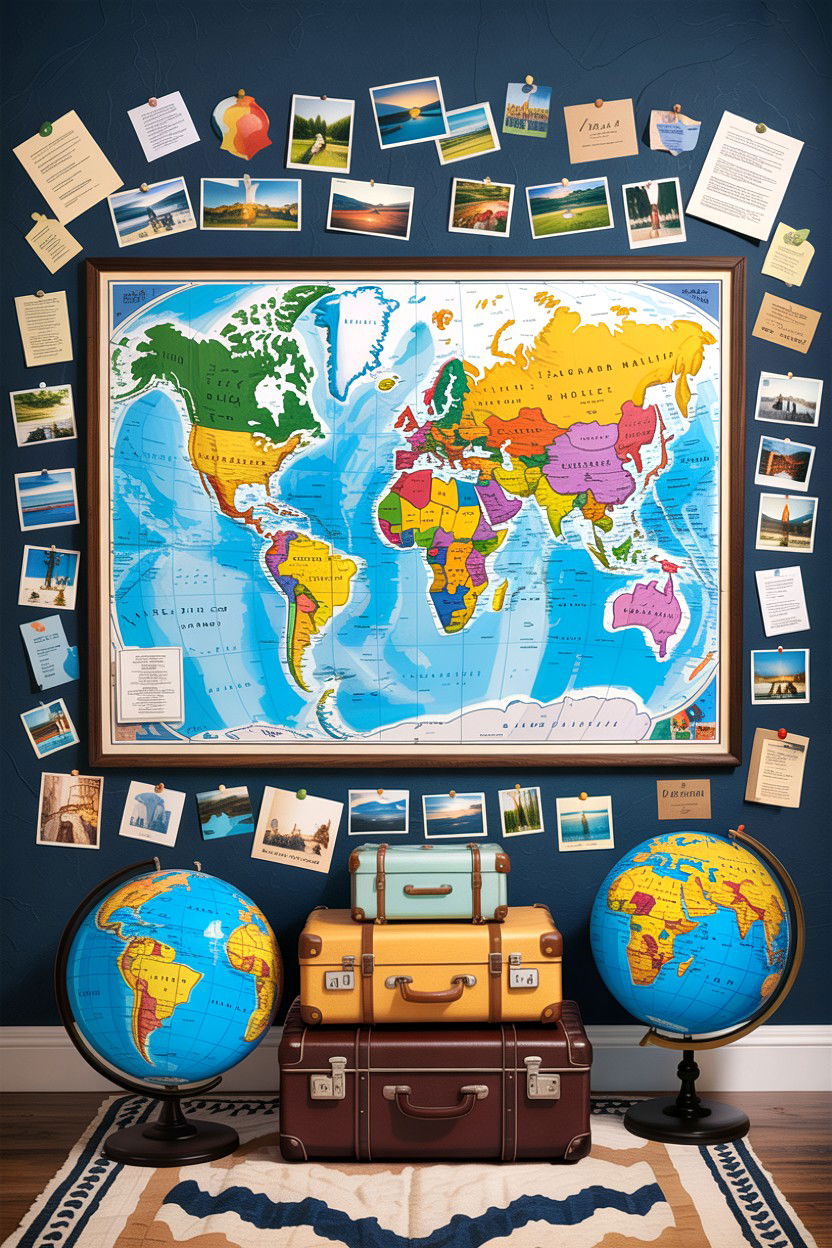 Travel Map Memory Wall - 30 bedroom memory wall ideas
