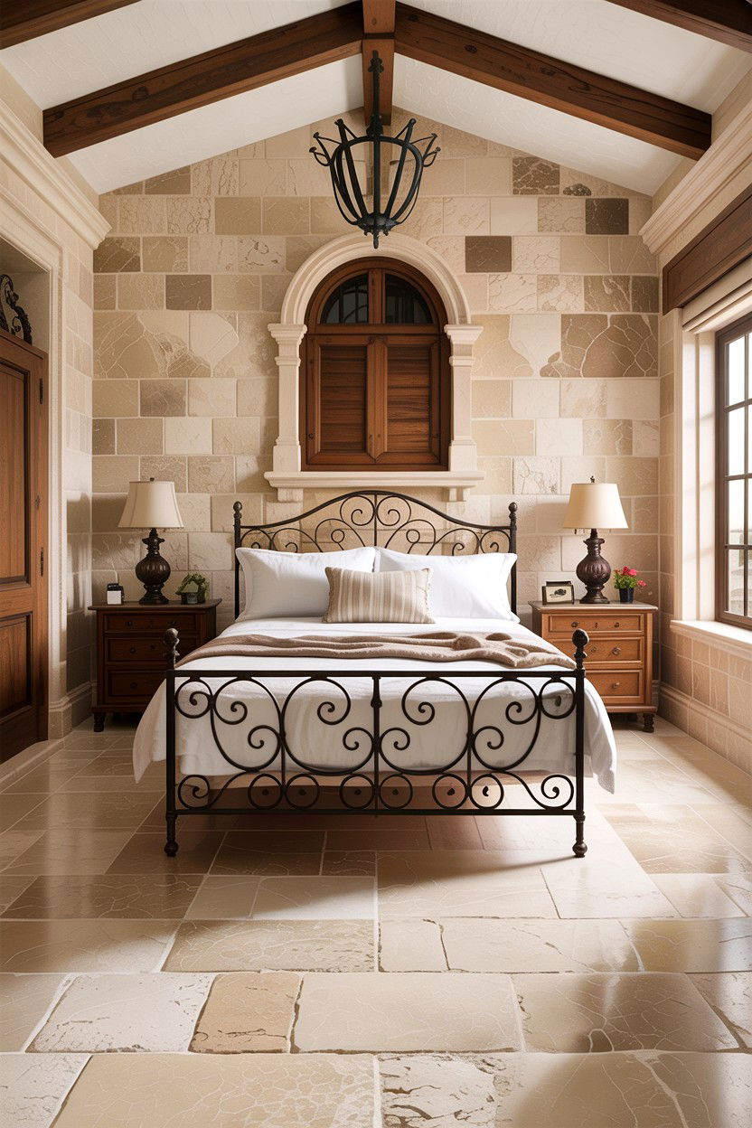 Travertine Stone Tile - 30 bedroom flooring ideas