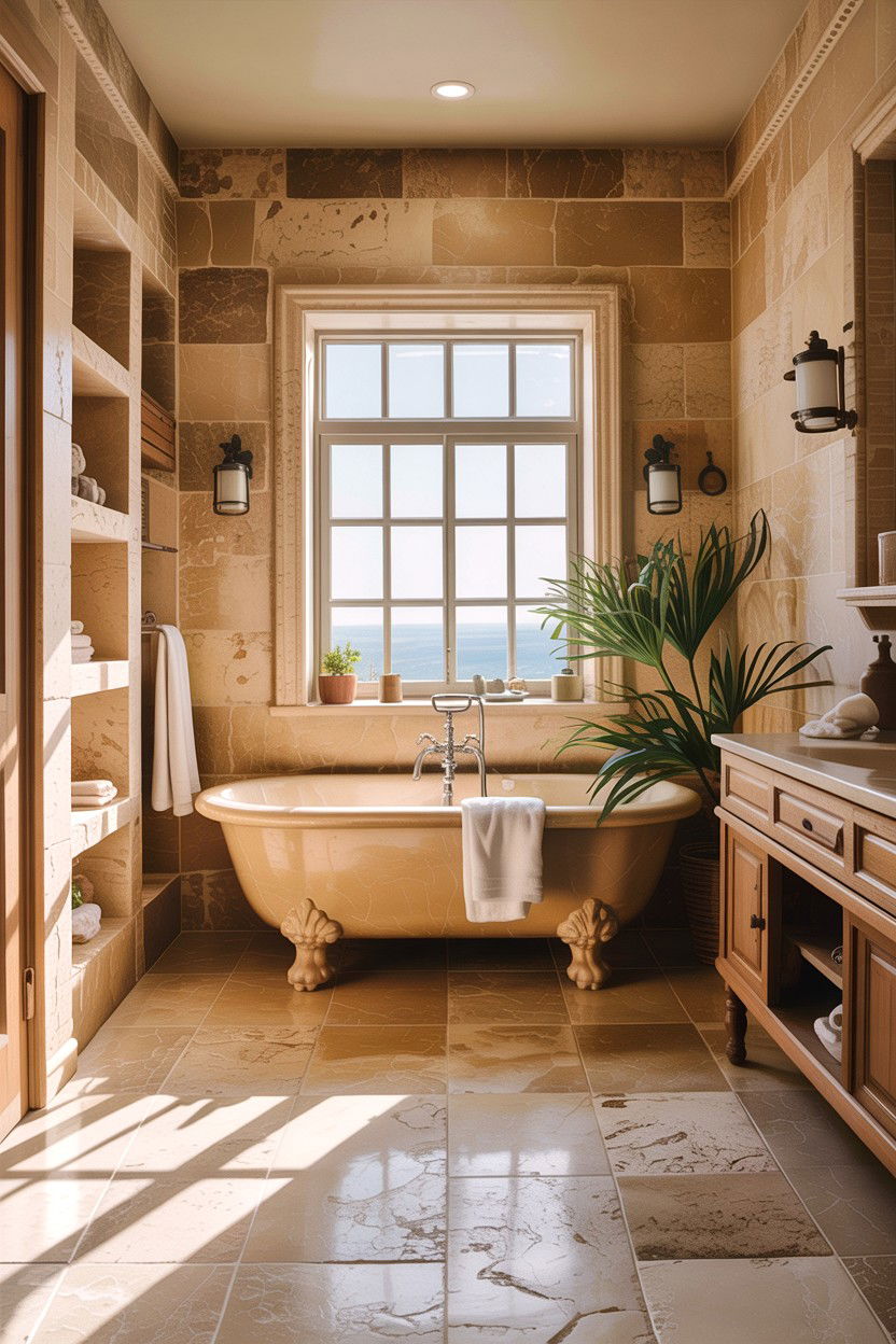 Travertine Tile Bathroom - 30 warm beige bathroom ideas